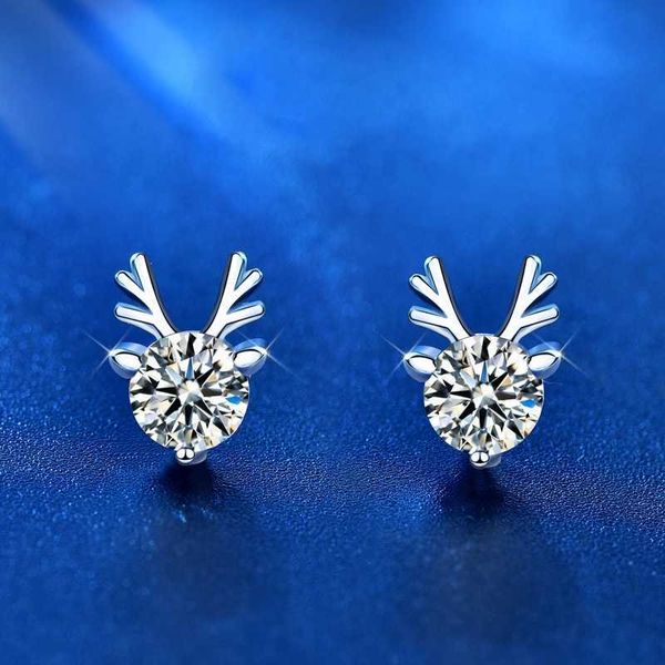 

charm fashion 925 sterling silver stud earrings moissanite jewelry artificial diamond with deer design for women boys and girls, Golden