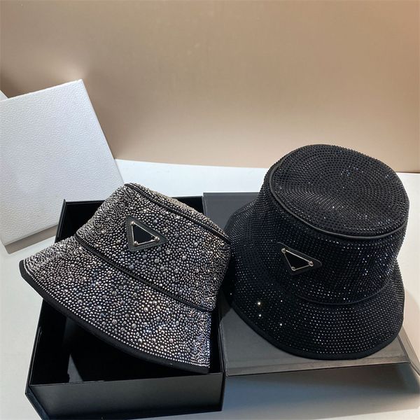 

designer hat brand letter cap women's inverted triangle water diamond fisherman hat spring acetic acid fabric double sided wearing ligh, Blue;gray