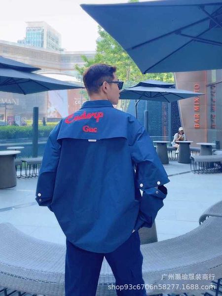 

Men's Polos High version back embroidered with English letters detachable sleeves casual loose men's and women's shirts 4GE4, Blue