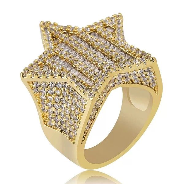 

men fashion copper with side stones micro paved gold silver color plated ring exaggerate iced out cz stone star shape rings jewelry gift