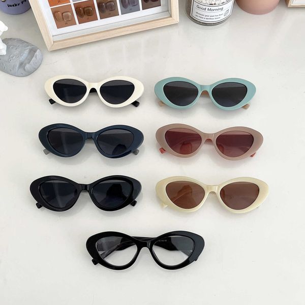 

new net red ins small scent cat eye round face personality thin jelly colored sunglasses, White;black