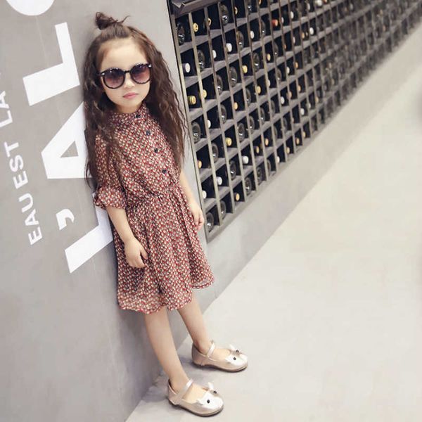 

girl's es 2022 autumn girls kids long sleeve baby chiffon floral children pleats dress toddler #0238 0131, Red;yellow
