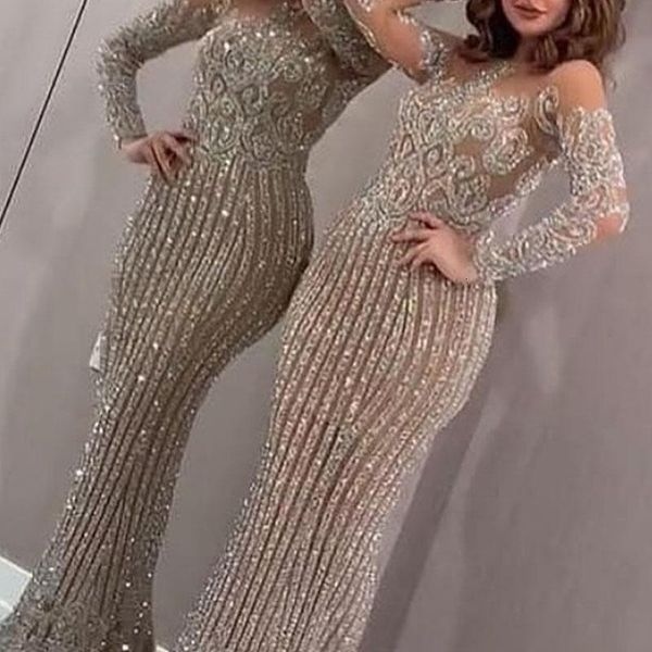 

party dresses winter women's high waist bodycon bronze ball female dinner long sleeve full length shiny sequins 230201, White;black