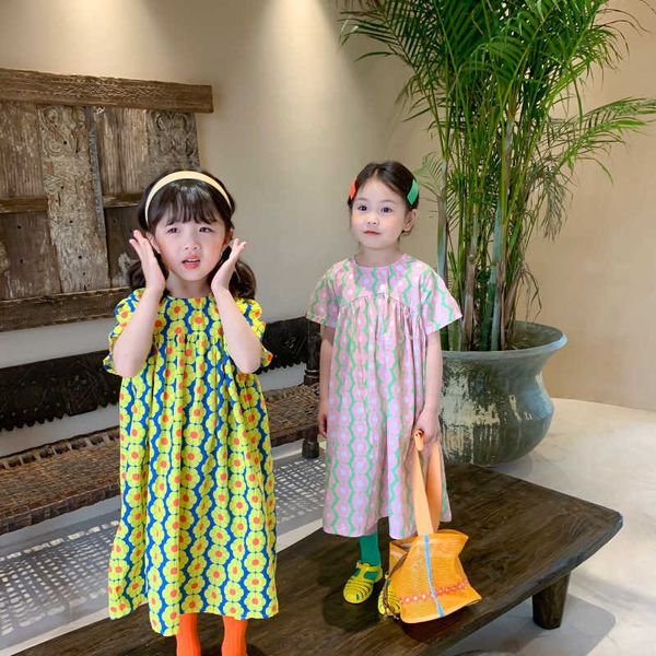 

girl's dresses summer girl dress flower kids clothes striped sweet long skirt children's clothing 0131, Red;yellow