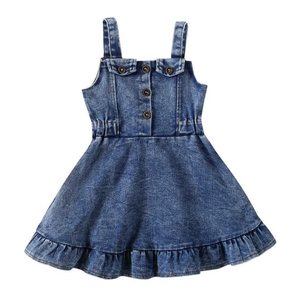 

girl's es toddler kids baby girls summer denim fashion sleeveless button down ruffle tank dress 6m-4t 0131, Red;yellow