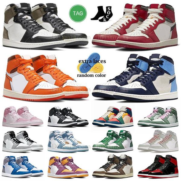 

jorden 1s jumpman 1 retro mens womens basketball shoes mid designer retros 1s high og starfish denim chicago lost and found patent bred, Black