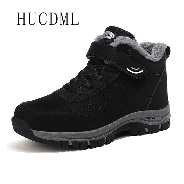 

boots hucdml men thick fur winter shoes warm leather snow ankle botas hombre plush sneakers for women 230201, Black
