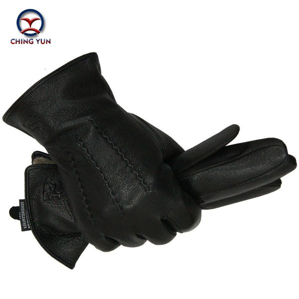 

mittens winter men deer skin leather gloves male warm soft black sewing design mittens imitate rabbit hair 70% wool lining07 230131, Blue;gray