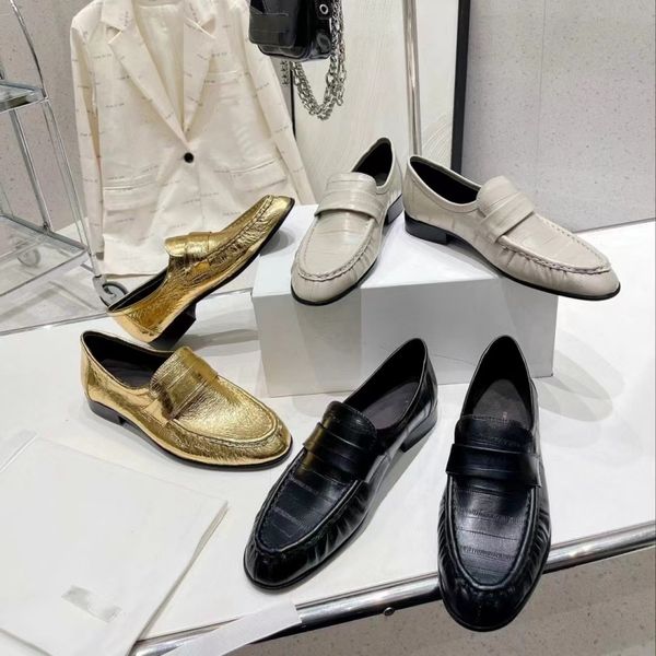 

women gold formal shoes flat dress shoes round toe casual leather shoes luxury designer anti slip shoe low heel factory, Black