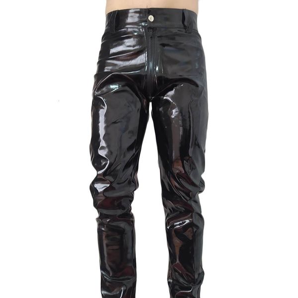 

men's pants faux leather wetlook tight leggings clubwear zip trousers autumn baggy fashion oversize sports 230131, Black