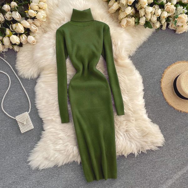 

casual dresses dresses for women turtleneck knitted bodycon dress women autumn winter long sleeve sweater dress 230131, Black;gray