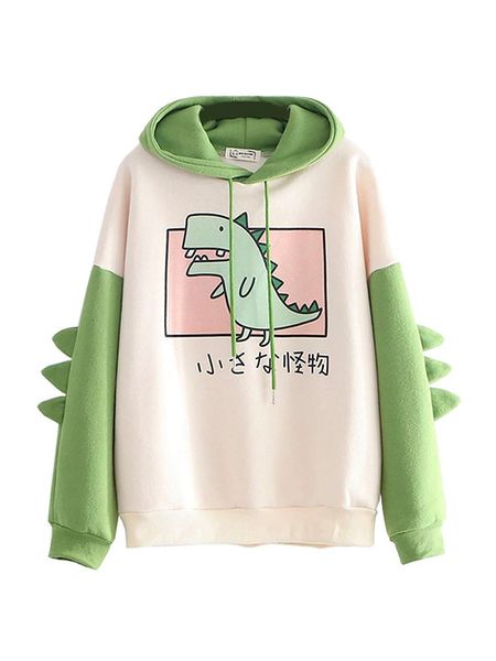 

women's hoodies sweatshirts dinosaur oversized cartoon hoodie women fashion casual print korean style thicken winter dino hoodie 23020, Black