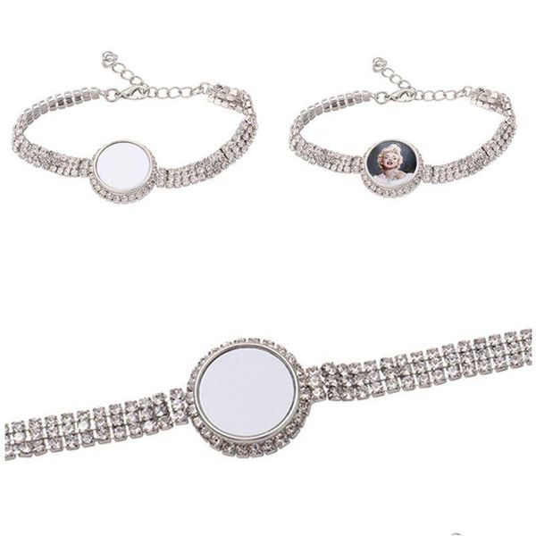 

tennis fashion punk diy sublimation blank designer bracelet for woman sier rhinestone round transfer printing mens bracelets jewelry dhwik, Golden;silver