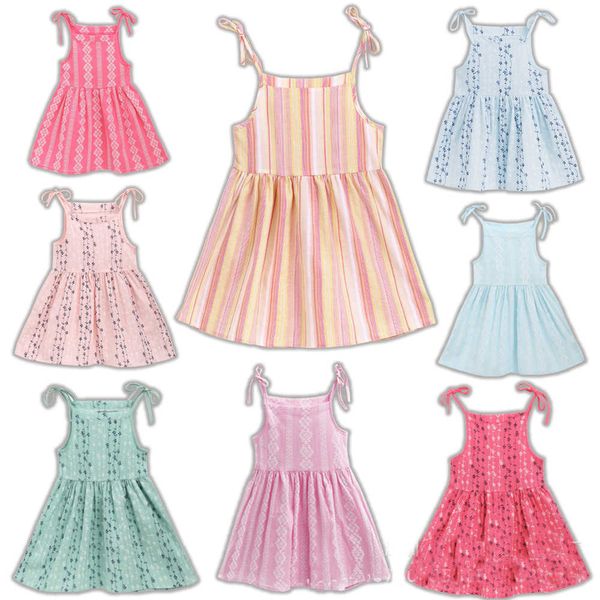 

girl's 2022 new summer toddler baby girl sleeveless ruffles dress sarafan kids cotton linen muslin slip dresses clothing 0131, Red;yellow