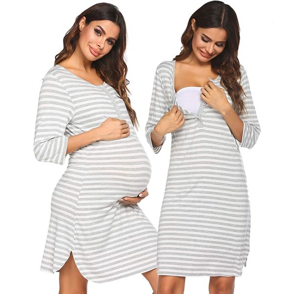 

maternity dresses selling striped nursing dress mid sleeve skirt 230201, White