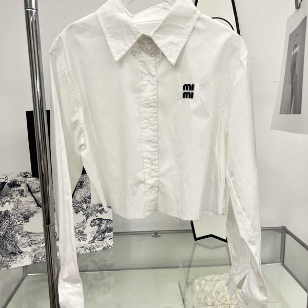 

shirt designer casual summer thin long-sleeved casual t-shirt plain white lapel embroidered sweatshirt women's lapel college style shor