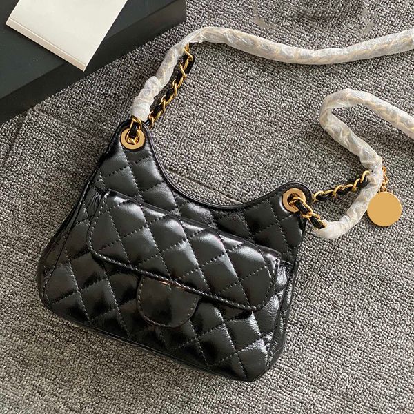 

23c womens oil wax leather hobo vinatge bags cassic mini croissant purse diamond lattice black white purse with coin charm outdoor handbags