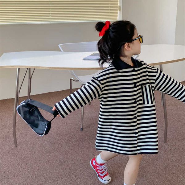 

girl's es 2022 new spring autumn girls' japanese korean style polo lapel striped long sleeve dress toddler kids children's cl, Red;yellow