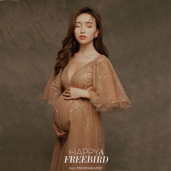 

maternity dresses for po shoot sparkly sequence tulle pregnancy gown dress prom party pregnant women pography props 230201, White