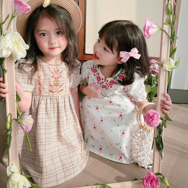 

girl's dresses summer european american fashion girls middle school children cotton embroidery sweet princess dress baby kids girl clot, Red;yellow