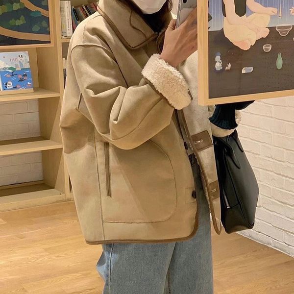 

women's jackets autumn winter women warm faux fur fleece coat jacket korean fashion thickened two wearing methods lapel female outwear, Black;brown