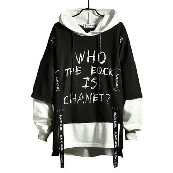 

men's hoodies sweatshirts fashion casual letter printing crewneck lounge wear streetwear thin hip hop punk women men anime clothing 230, Black