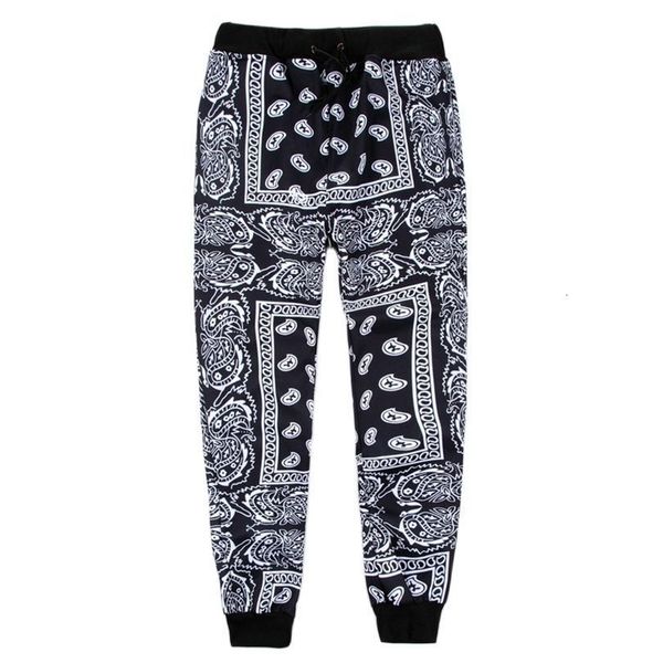 

men's pants quilted polyester bandana paisley pant jogger men women sweatpants tracksuit harajuku trousers spring hip hop streetwear 23, Black