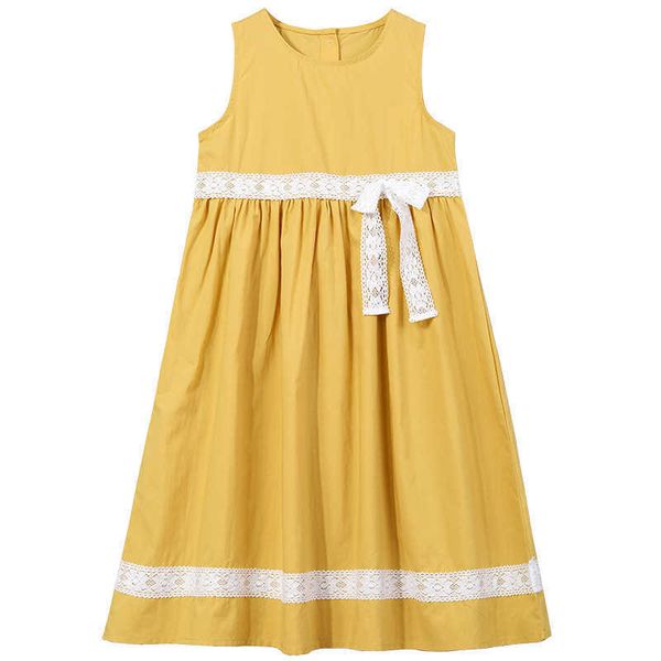 

girl's fashion 2022 summer new sleeveless children lace patchwork cotton baby girls holiday beach dresses #8572 0131, Red;yellow