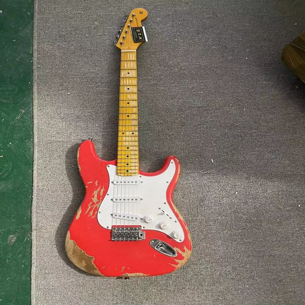 

red old high-end pickup six-string electric guitar