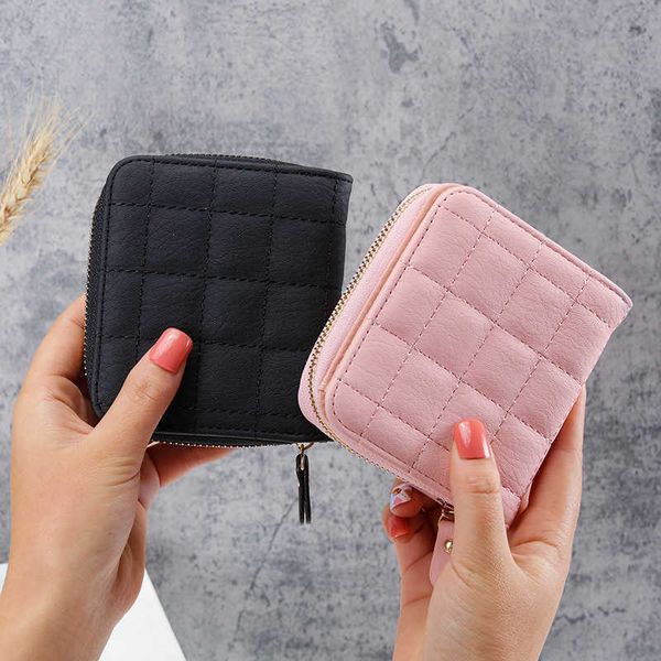 

wallets women short pu leather female plaid purses nubuck card holder fashion woman small zipper with coin purse y2301, Red;black