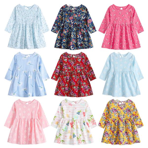 

girl's spring autumn es for girls long sleeve cotton kids clothes flower print baby children clothing girl dress 0131, Red;yellow