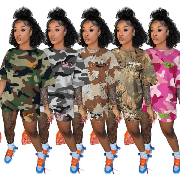 

women's two piece pants echoine summer women camouflage printi loose and elastic waist shorts set fashion casual party outfits 230131, White
