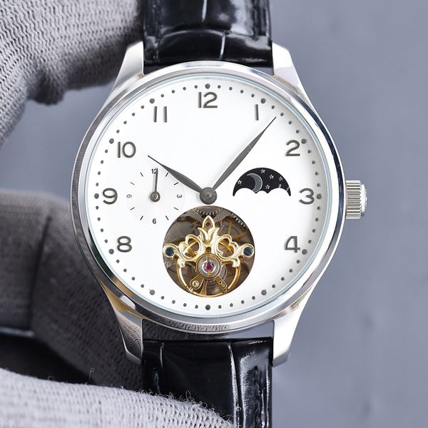 

tourbillon mens watch automatic mechanical movement watches 41mm leather sapphire fashion business wristwatches montre de luxe, Slivery;brown