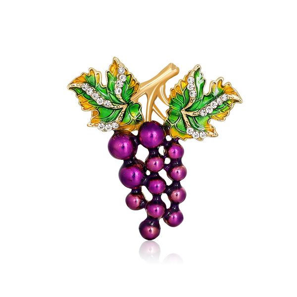 

crystal enamel purple grape leaf brooches women alloy weddings banquet brooch pins gifts, Gray