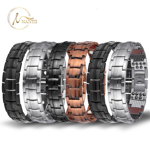 

charm bracelets nantii double row bio element healing bracelet strong magnetic bracelets for men negative ion steel bangles 230131, Golden;silver