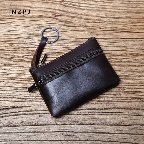 

wallets genuine leather mini coin purse for menlayer cowhide women zipper vintage card bag short lady key case nzpj y2301, Red;black
