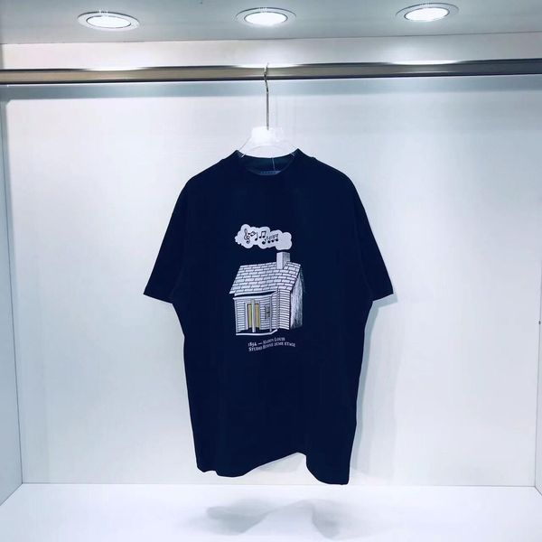 

new short-sleeved t-shirt with round neck printing house embroidery letters pure cotton custom fabric fashionable and versatile for men and, White;black