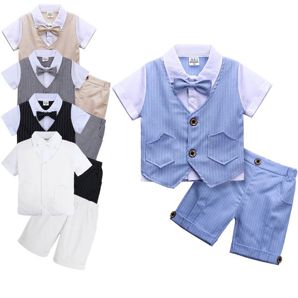 

suits baby boys clothing set infant gentleman outfit shorts baptism wedding birthday gift costume 2pcs kids summer clothes suit 230131, Black
