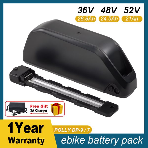 

original 36v 48v 52v ebike battery pack 24.5ah 28.8ah 25ah 21ah polly dp-9 electric bicycle lithium ion40a bms 18650 cells 500w 750w 1000w 1