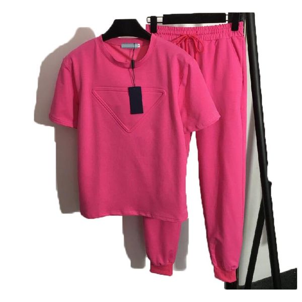 

fashionable womens t shirt trousers tracksuits two sport swear new sportswear triangle short sleeved spring short sleeve sleeved elastic wai, Gray