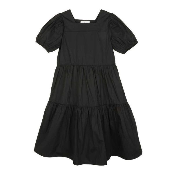 

girl's es kids teen girls puff sleeve midi 2022 new summer children beach dress cotton clothes ruffles black and white #6301 0131, Red;yellow