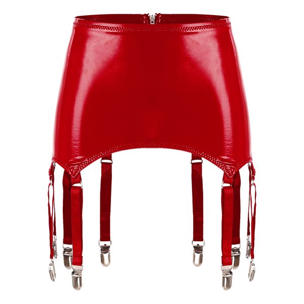 

skirts womens ladies patent leather garters with metal clips suspender belt clubwear stage performance costume underwear lingerie 230201, Black
