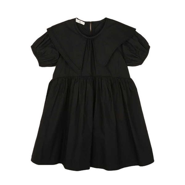 

girl's es retro princess fashion 2022 summer children clothing irregular large lapel dress elegant puff sleeve #7026 0131, Red;yellow