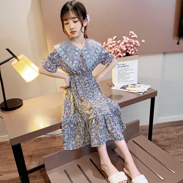 

girl's sweet girls princess dresses lace neck floral dress gilrs summer clothes small flowers long dresses bohemian beach holiday kids, Red;yellow