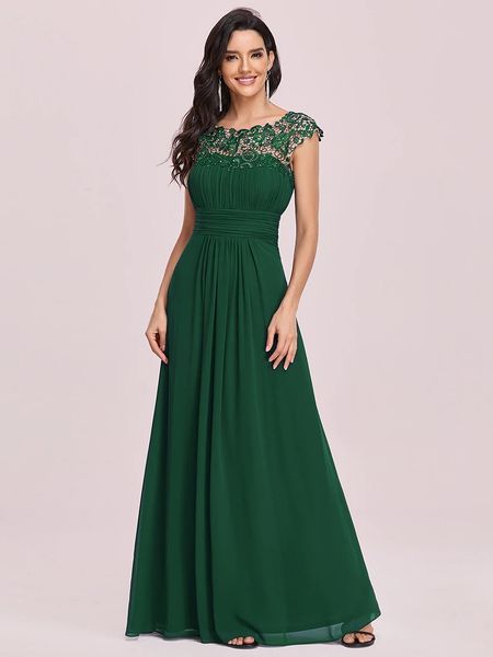

elegant evening dresses lace long a-line sleeveless o-neck 2023 ever pretty of green simple bridesmaid dress women ep09993, White;pink