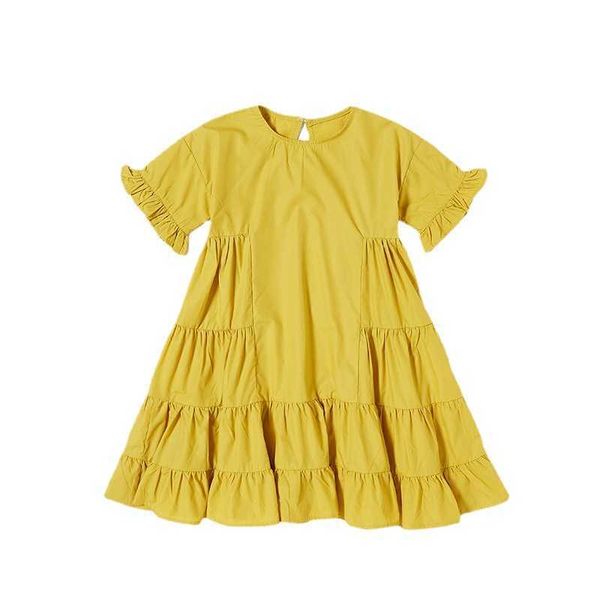 

girl's es kids cute 2022 girls spring summer 100% cotton ruffles teen dress children baby clothes yellow ruched #6294 0131, Red;yellow
