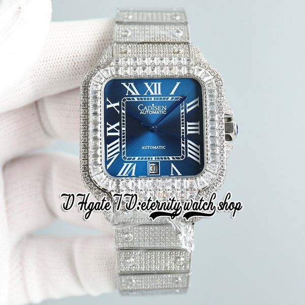 

sf tw0013 paved diamonds m8215 automatic mens watch iced out big diamonds bezel blue dial markers diamond steel bracelet 2023 super edition, Slivery;brown