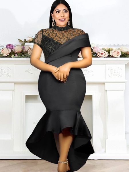 

plus size dresses black mermaid party size 4xl high neck lace patchwork women bodycon evening cocktail gowns outfits drop 230201