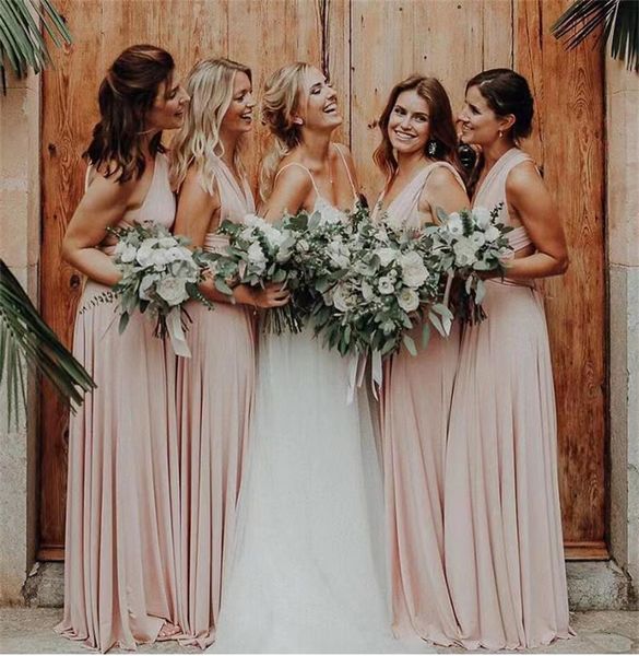 

four different styles of bridesmaid dresses new simple and generous long dress with various wearing methods gfa48, White;pink