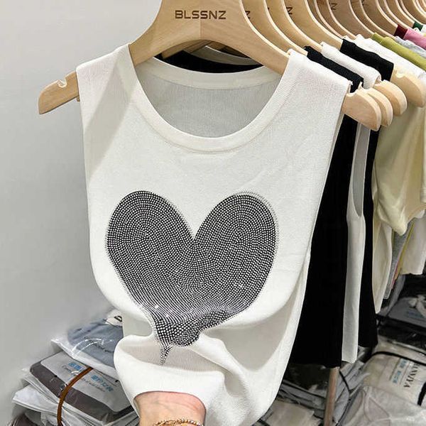 

women's tanks camis diamond camisole women's summer ice silk knitted 2022 new chic sleeveless y2k accessories cropped y2302, White